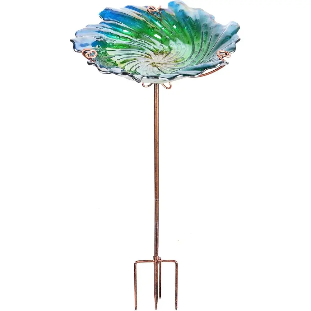 Bird Bath or Outside, Glass Birdbath Birdfeeder Green Garden Stake | 26 Inch Lower Bird Bath or Outdo with Stable Ground Stake,