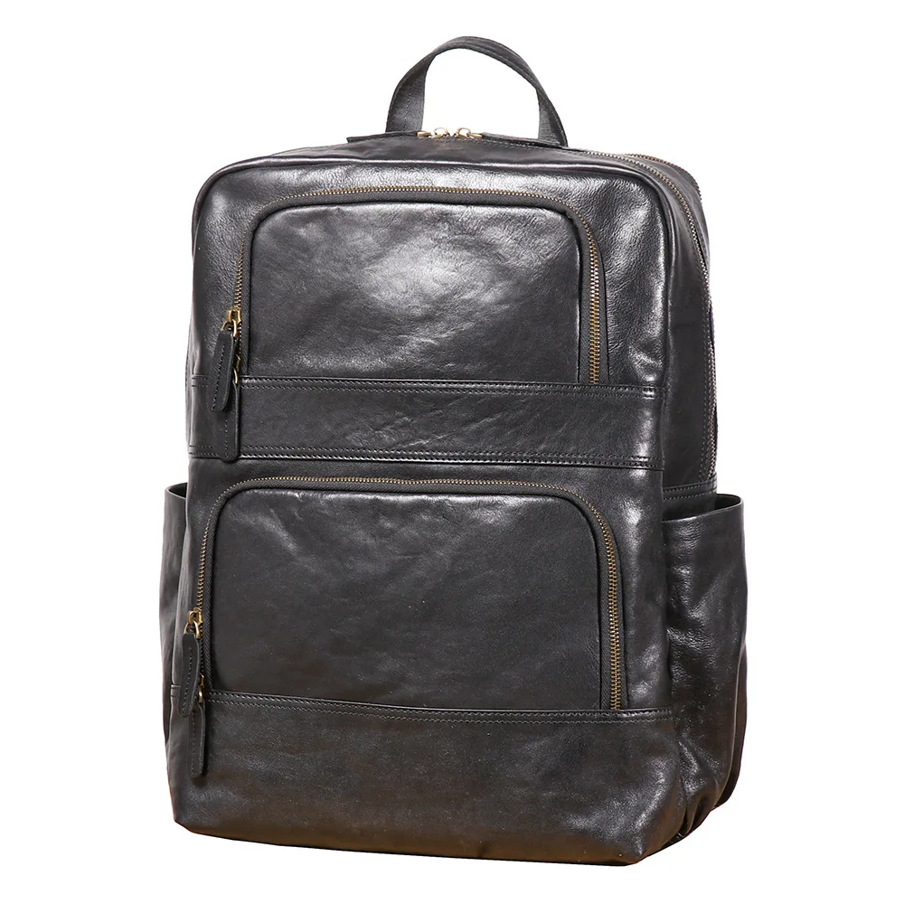 

Mens Large Capacity Genuine Leather Backpack Top Grain Cowhide Business Travel Laptop Bag Durable Commuter Backpack