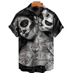 Camisa hawaiana de manga corta para hombre, camisa con estampado de calavera 3d, diseño de moda, verano, 2022