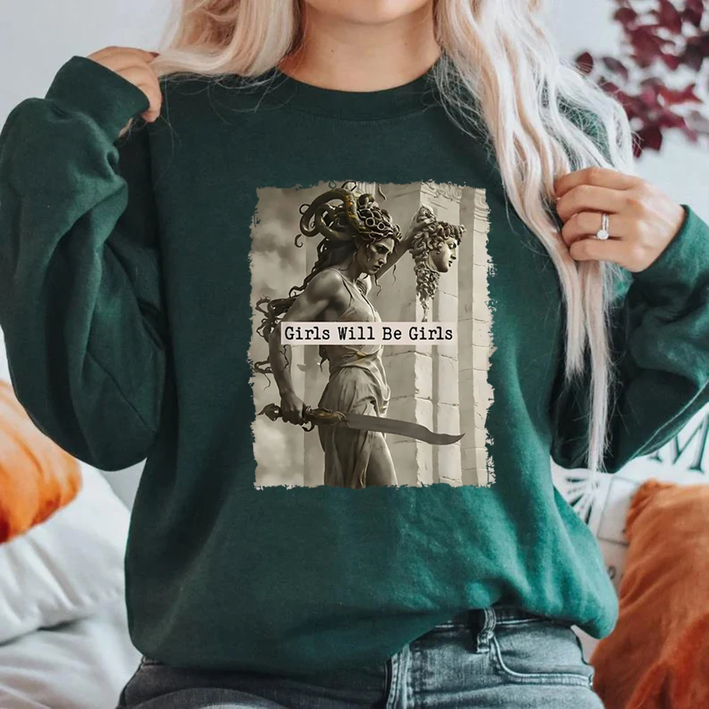 Vintage Girls Will Be Girls Sweatshirt Feminist Sweater Women's Empowerment Hoodies Casual Long Sleeve Pullover Feminism Hoodies