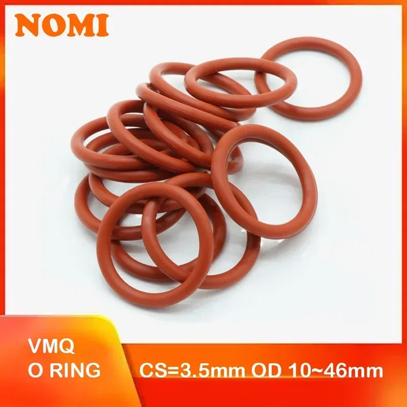 Food Grade VMQ O Ring Gasket Thickness CS 3.5mm OD 10 ~ 46mm Waterproof Washer Round O Shape Rubber Silicone Ring Red 10/50Pcs