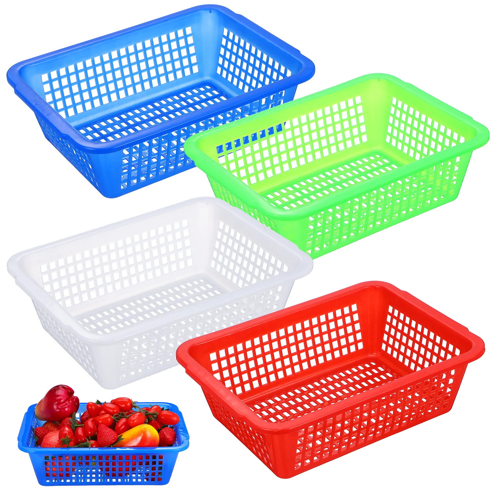 

4pcs Rectangular Drainage Baskets with Holes for Kitchen Vegetable Washing Fruit Storage ABS Material Multi Color Large