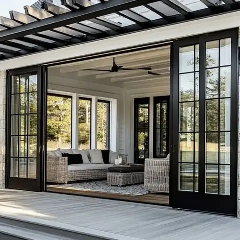 Energy Efficient Large Lightweight Black Aluminum Patio Sliding French Glass Door