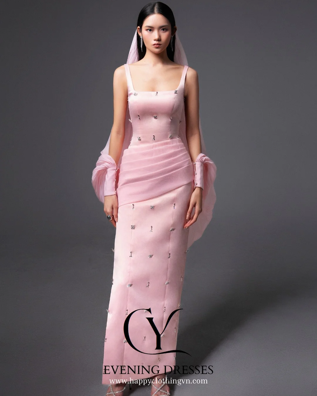 CUYUN 2025 فساتين سهرة نسائية فاخرة جديدة وردي بياقة مربعة مطرز بالخرز فساتين حفلات مخصصة فستان رسمي أنيق