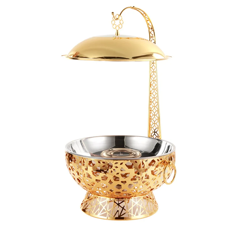 

Stainless steel buffet stove gold lace luxury round hanging cover restaurant stove 8L
