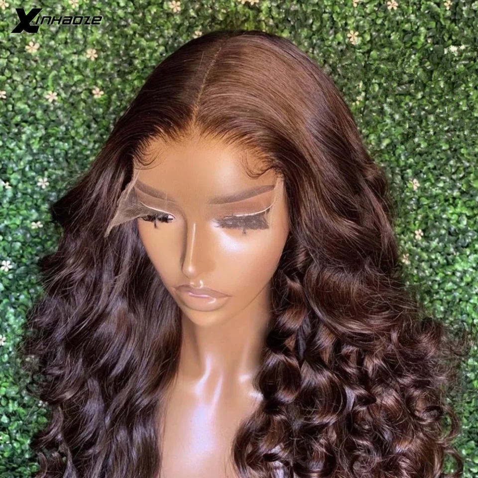 Dark Chocolate Brown 4x4 Silk Top Human Hair Wig Remy Body Wave Preplucked Indian 13x4 Transparent Lace Frontal Human Hair Wig