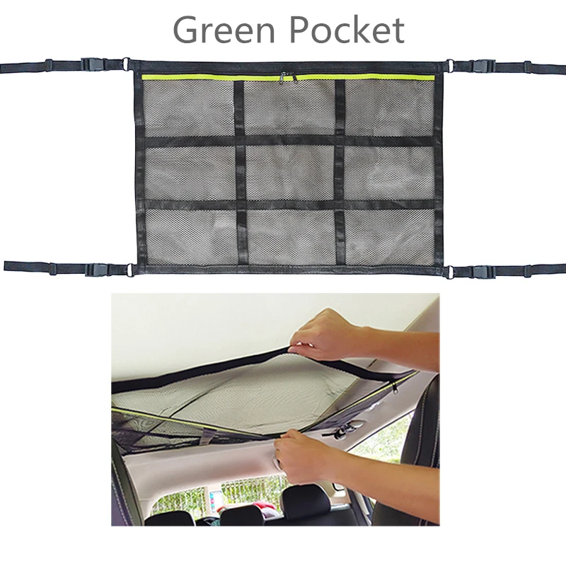 Automotive Ceiling Cargo Net Pocket Car Roof Storage Organizer Mesh Storage Bag for Camping Accessories and Roof Tent