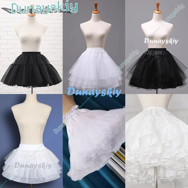 Neue Ankunft Schwarz Weiß Frauen Mädchen Petticoats 3 Schichten Kurze Cosplay Hochzeit Petticoats Unterrock 2024