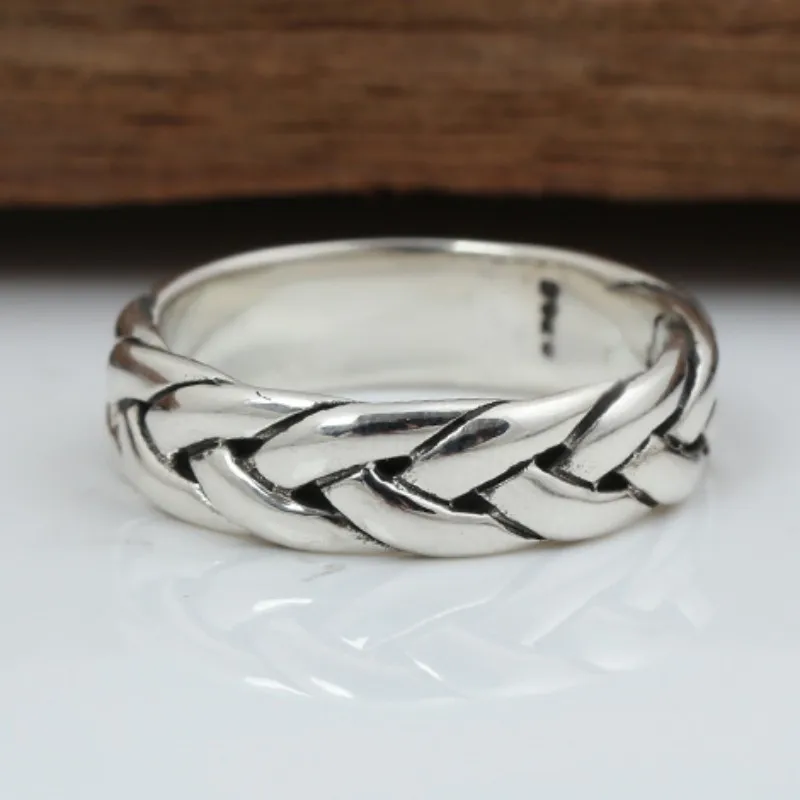 BOCAI S925 Sterling Silver Rings  New Fashion Thickened Twist Weaven-Pattern Solid Pure Argentum Punk Jewelry for Men Women