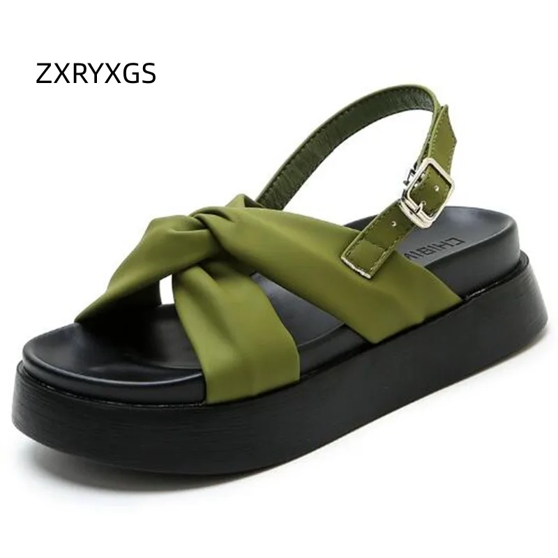 ZXRYXGS 2024 High Quality Microfiber Leather Women Roman Sandals Platform Shoes Woman Elevated Sandals Small Shoes Size 32- 40