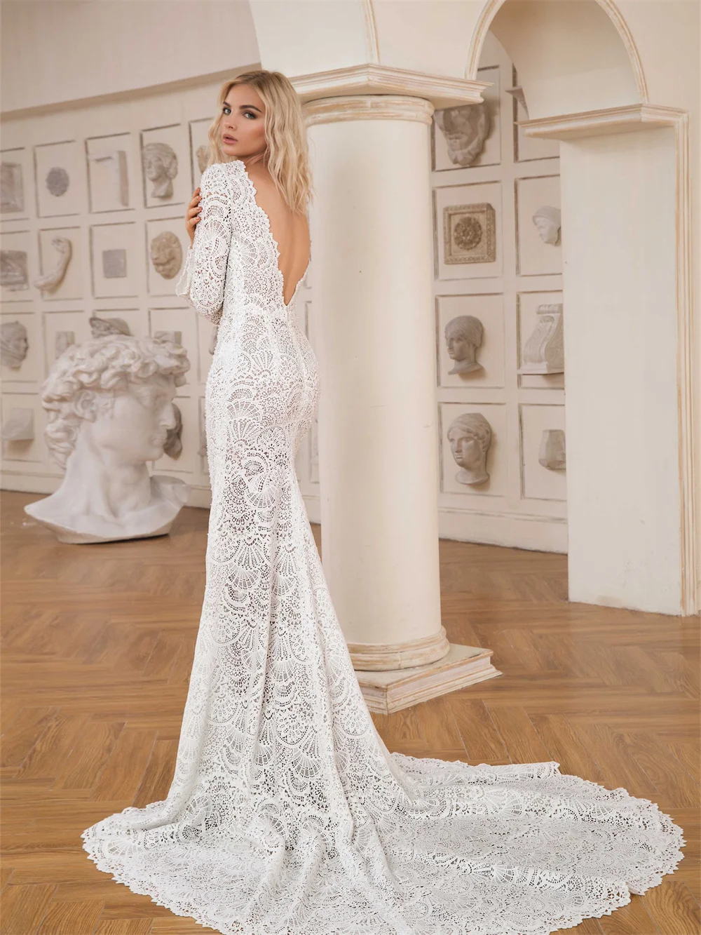 Vestido De Novia bohemio De encaje, prenda elegante De manga larga, corte en A, Sexy, escote en V profundo, longitud hasta el suelo, 2024