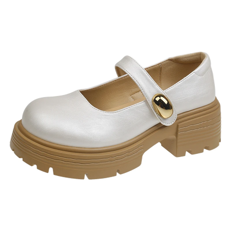 

Белые женские туфли Мэри Джейн на толстом каблуке, летние новые стильные повседневные туфли без шнуровки на среднем каблуке с резиновой подошвой для взрослых женщин