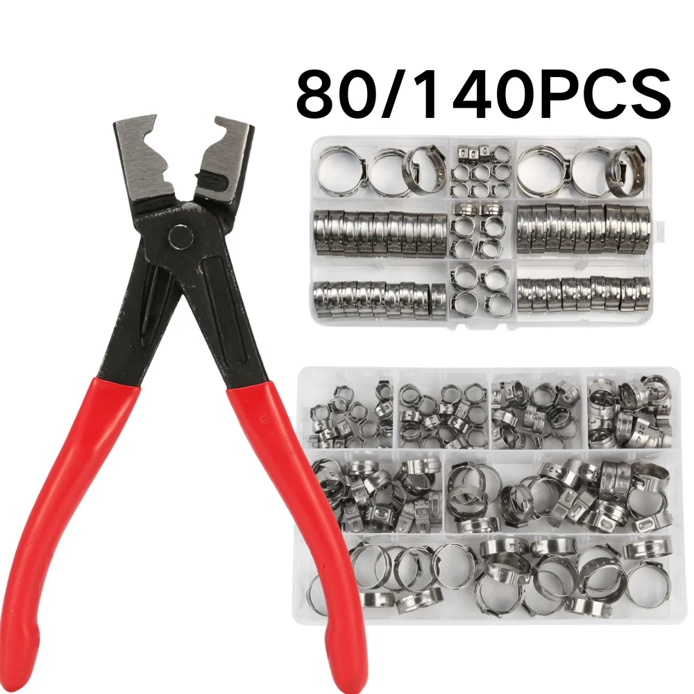 140/80pcs Stainless Steel Ear Stepless Clamp Worm Drive Fuel Water Hose Pipe Clamps Clips / 1PC Hose Clip Clamp Pliers