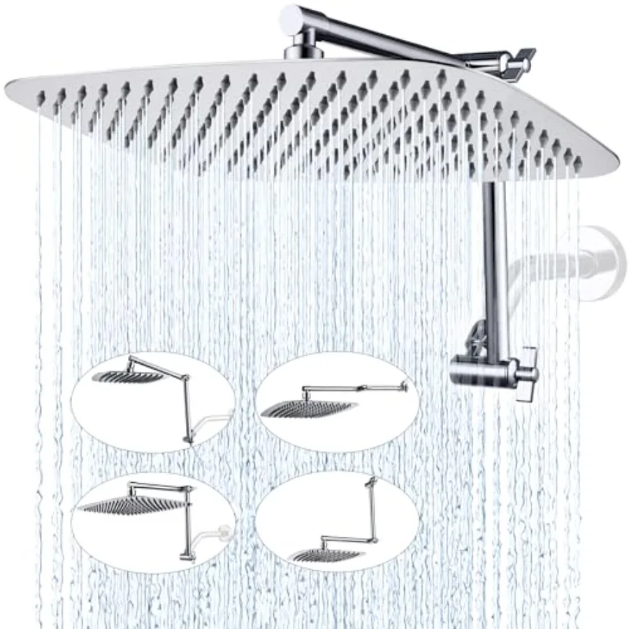 

All Metal Rain Shower Head with Adjustable Extension Arm, Full-Body Large Shower Head for Spa-Like Rainfall * 9