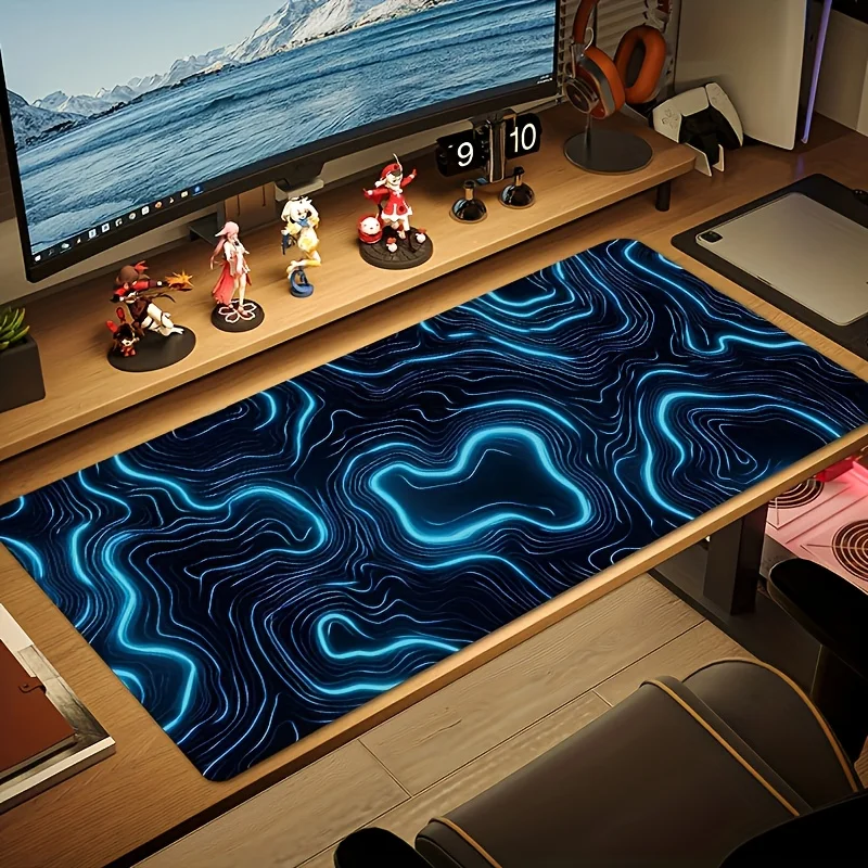 

Игровой коврик для мыши с неоновыми топографическими линиями сине-черного цвета, прочный, нескользящий, для технических фанатов
