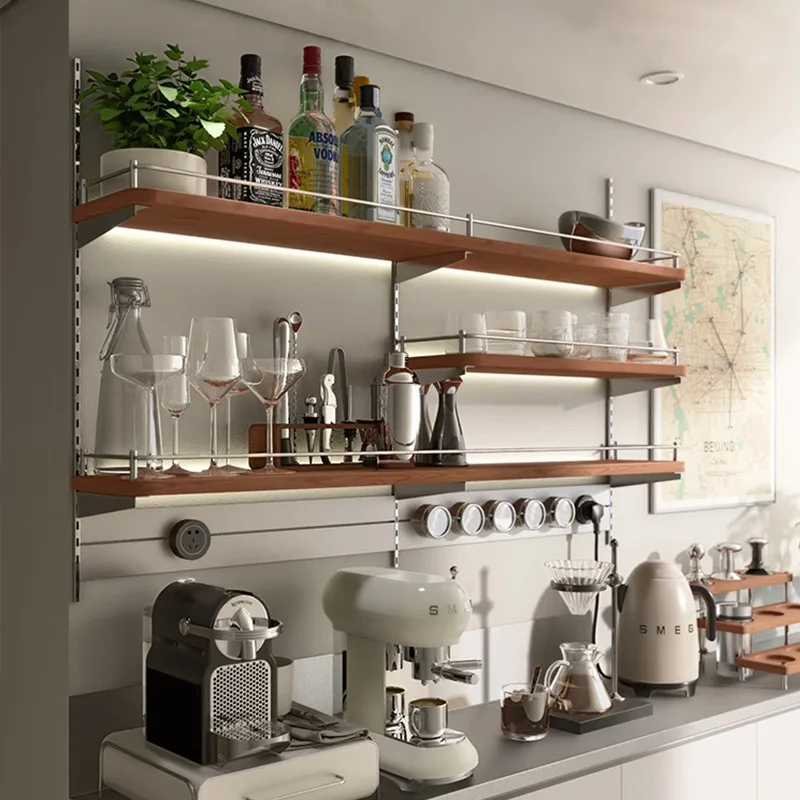 Nordic wall shelves, solid wood wall-mounted track bookshelves