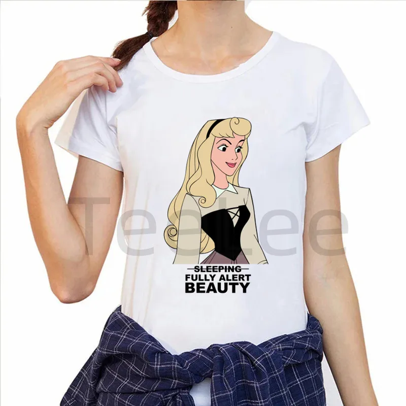 Sleeping Beauty Women T-shirt Printed Princess Aurora T-shirt Female Cartoon Casual Streetwear Short Sleeve Graphic Tops Tees