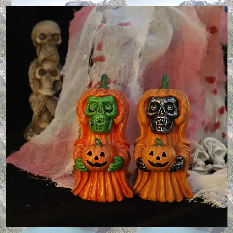 

2025 Trend Pumpkin Head Skull Decoration Skeleton Figurines Cool Statue Skull Halloween Skull Horrible Ornaments For Home Decor