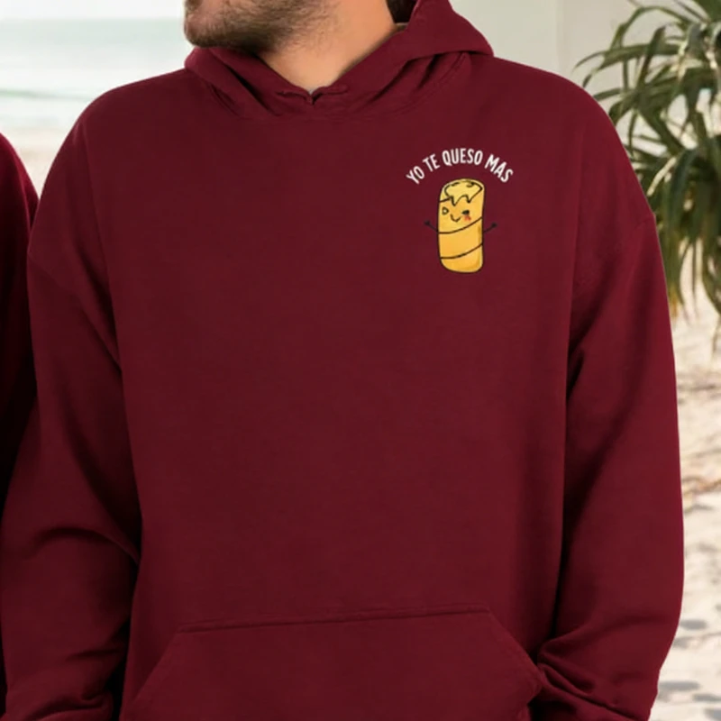 Hoodies combinando Yo Tequeno Mucho Yo Te Queso Mas Moletons engraçados de casal espanhol ou presente de trocadilho de comida para ele seu pulôver de inverno
