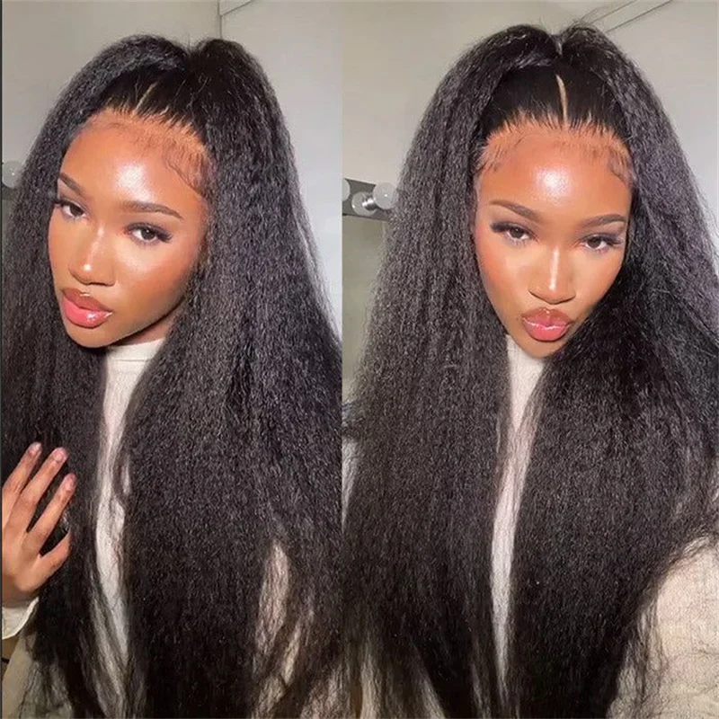 

Kinky Straight Human Hair Wigs Highlight 13x6 Lace Front Wig Pre Plucked Yaki Brazilian Transparent Lace Closure Human Hair Wig