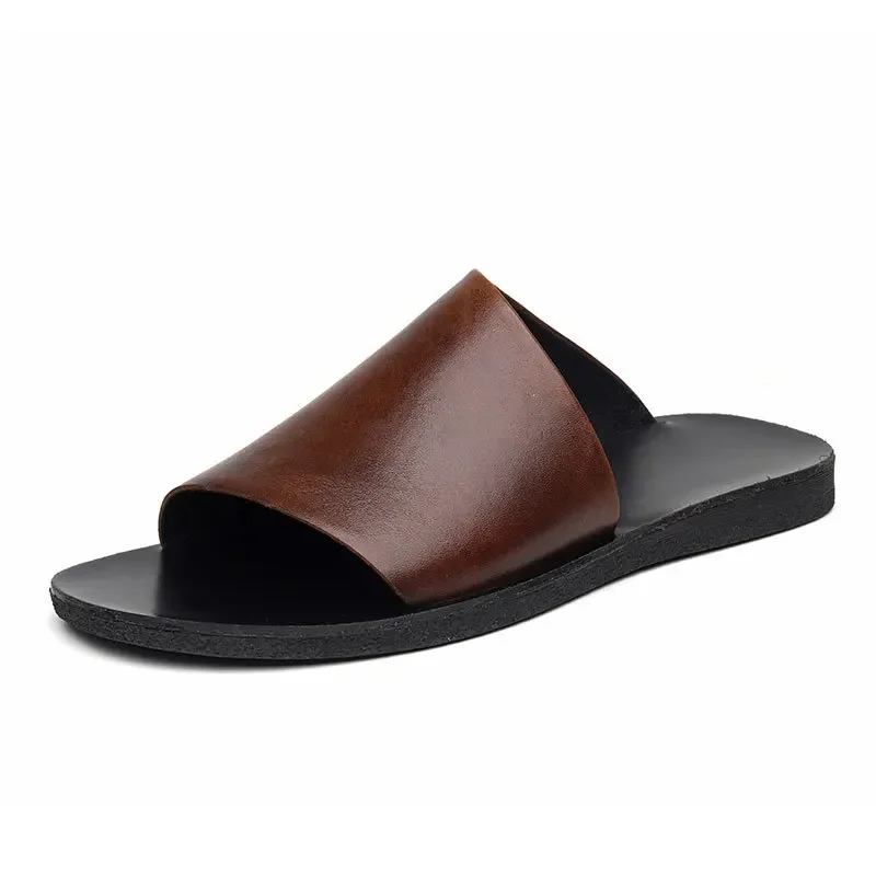 Pantoufles d'été confortables pour hommes, tongs de plage de jardin, cuir véritable, chaussures d'intérieur et d'extérieur, mode de luxe, haute qualité