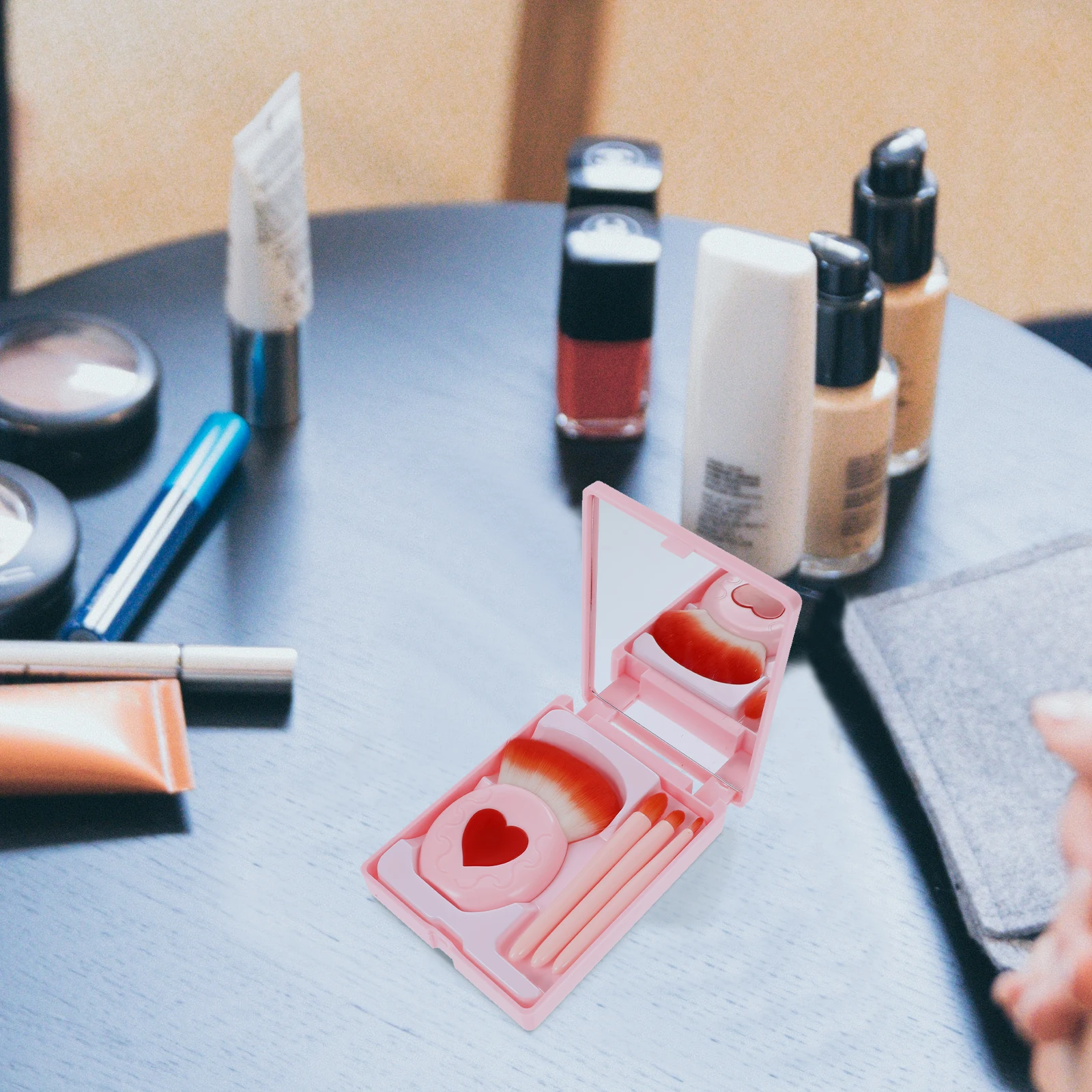 Juego de brochas de maquillaje portátiles, herramientas, Kit de viaje, accesorios de base, Material de espejo, dureza del cabello de fibra