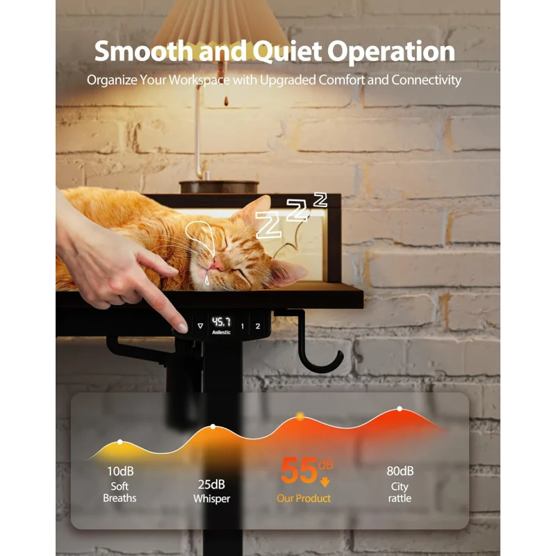 (UUX)Electric Height Adjustable Standing Desk with Power Outletand LED Light Strip,SittoStand,Ergonomic 48x24 Rising Des UQ