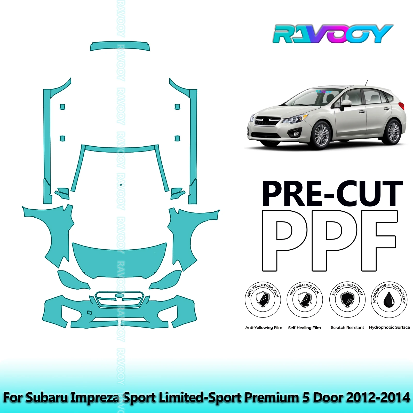 For Subaru Impreza Sport Limited-Sport Premium 5 Door 2012-2014 Partial Front+Rockers 8.5Mil Pre-Cut PPF Kit | Clear/Matte/Black