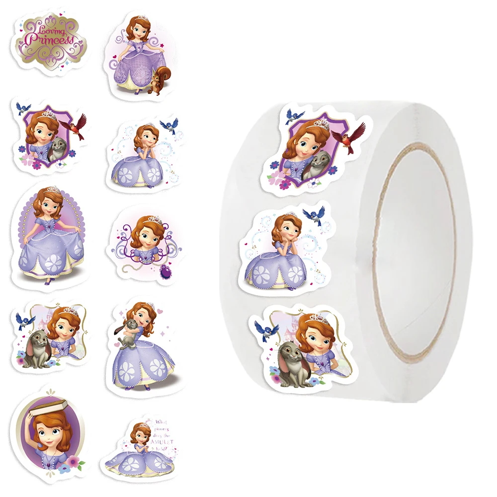 500pcs/Roll Cute Disney Sofia Cartoon Stickers Kawaii Princess Graffiti Sealing Label Waterproof Decorative Luggage Suitcase