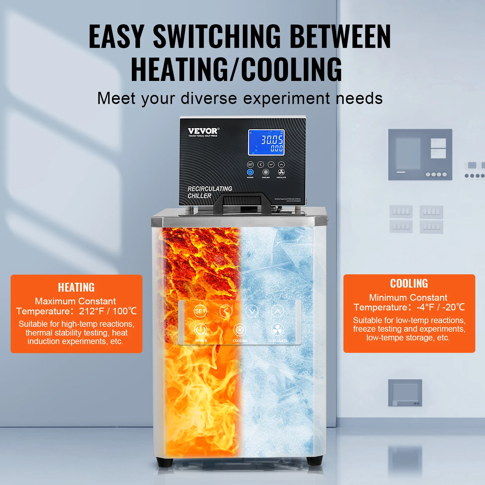 Lab Chiller Circulator with , 6L Capacity Low Temperature Cooling Liquid Pump, -4°F to 212°F