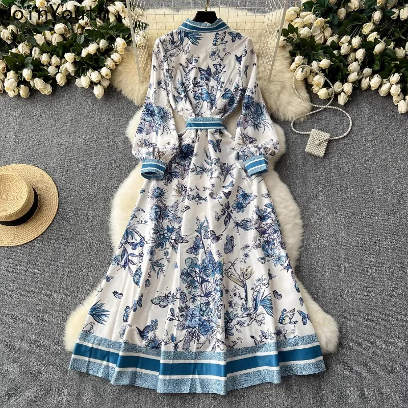 2024 Vestidos De Mujer Maxi Dress abbigliamento donna Slim vita fasciatura floreale Robe Femme Vintage elegante moda abiti estivi