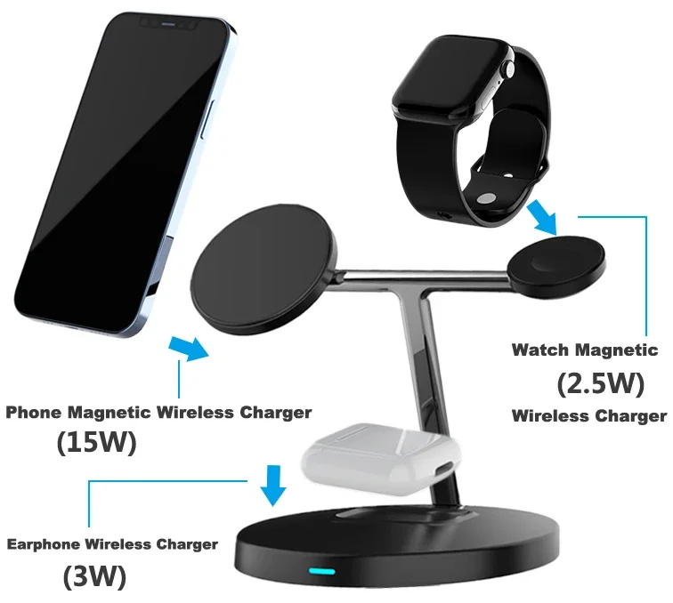 حامل شاحن لاسلكي مغناطيسي سريع ، محطة شحن Macsafe iPhone 14 13 12 Pro Max Airpods Pro Apple Watch 8 7 ، 3 in 1 ، 30W