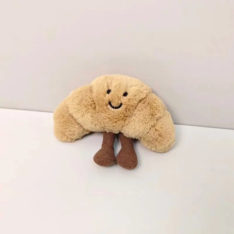 9 cm Kawaii Smiley Plüsch-Schlüsselanhänger Croissant Popcorn Kaffeetasse Charms Weiches Stofftier-Zubehör für Taschen/Schlüssel Geschenk für Kinder