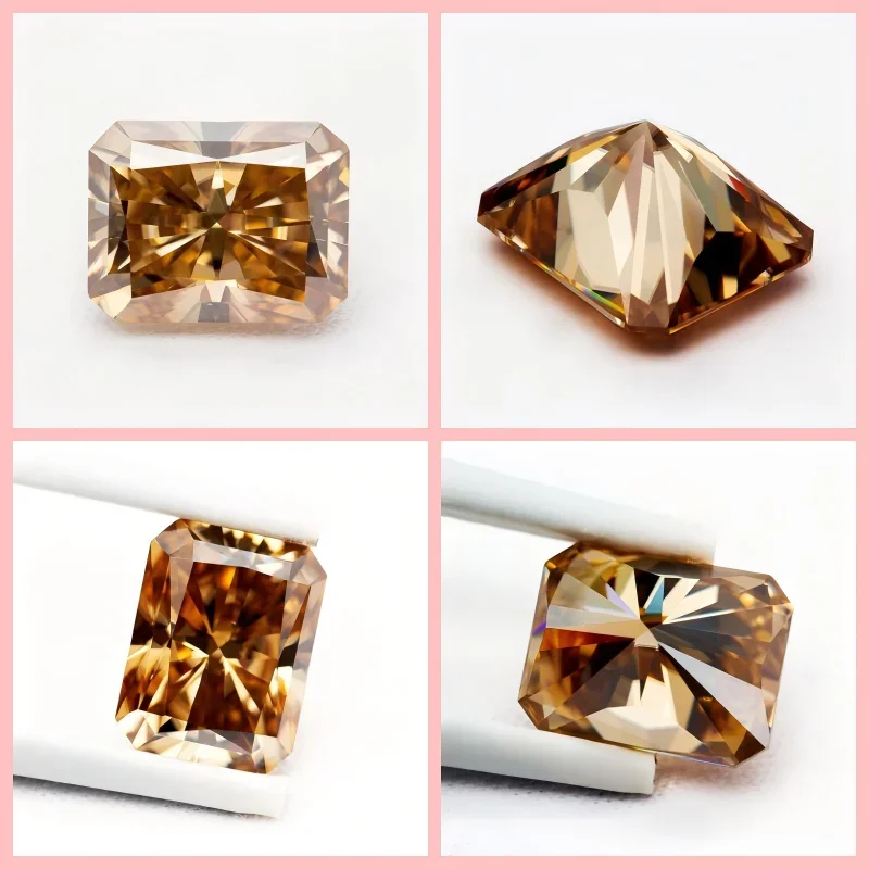 Hochwertiger Moissanit-Stein im Radiant-Schliff, Champagnerfarbe, loser Edelstein mit Zertifikat, bestandenem Diamanttester, für Schmuck – Detail 7