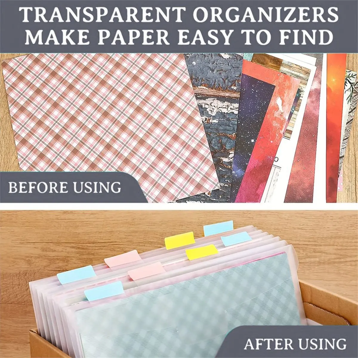 Eco-friendly Scrapbook Paper Storage - PVC Storage Bag with Adhesive Index Labels Paper Storage Organizer for Daily Management