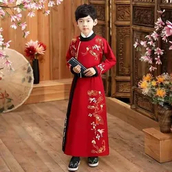 Boys Girls Chinese New Year Red Blue Hanfu Stage Outfit Young Master's Clothing Tang Cosplay Dress Suit For Litter Kid's Costume