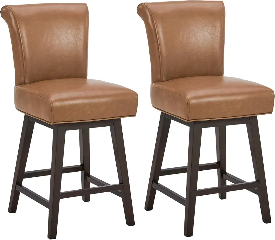 

26 Inch Counter Height Swivel Bar Stools Set of 2 FSC Certified Modern Upholstered Faux Leather Swivel Barstool Chair with Back