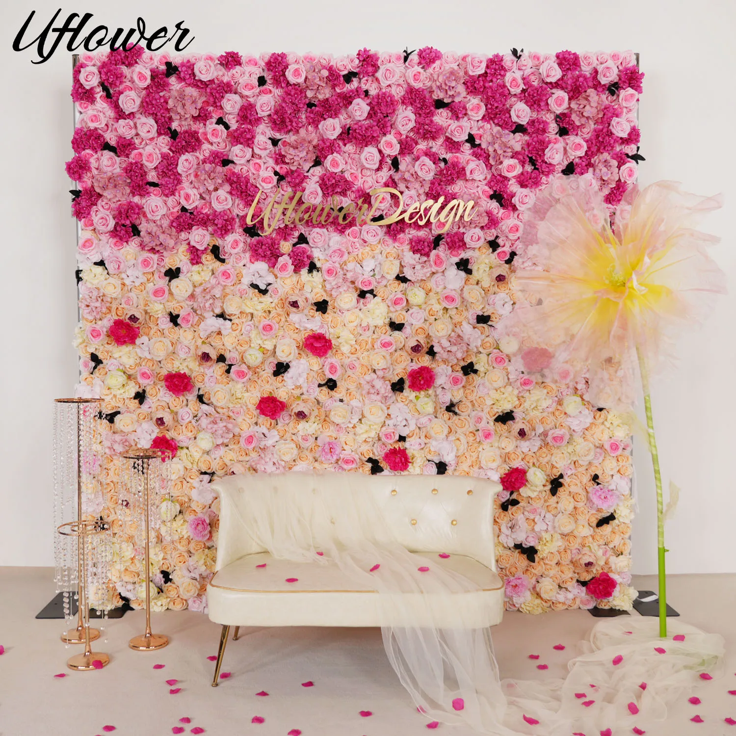 

Uflower Pink Silk Rose Hydrangea Flower Wall Artificial Flower Wedding Decoration Floral Wall BabyShow Party Stage Backdrop