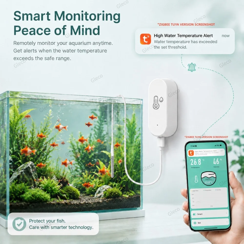 Zigbee Temperatur- und Feuchtigkeitssensor mit externer abnehmbarer Sonde, Thermometer TUYA 2MQTT, Fernüberwachung für Pflanzen, Aquarien, Pools – Detail 6