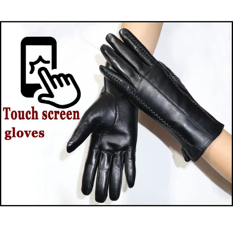 Women's Sheepskin Gloves Winter Warmth Plus Velvet Short Thin Touch Screen Driving Female Color Leather Gloves New High-end 2024