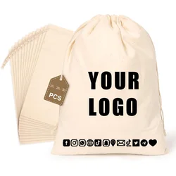 10/20/30 Pcs/Lot 100% Cotton Drawstring Storage Christmas Wedding Gift Jewelry Bag Reusable Home Dust Bag Customize Your Logo