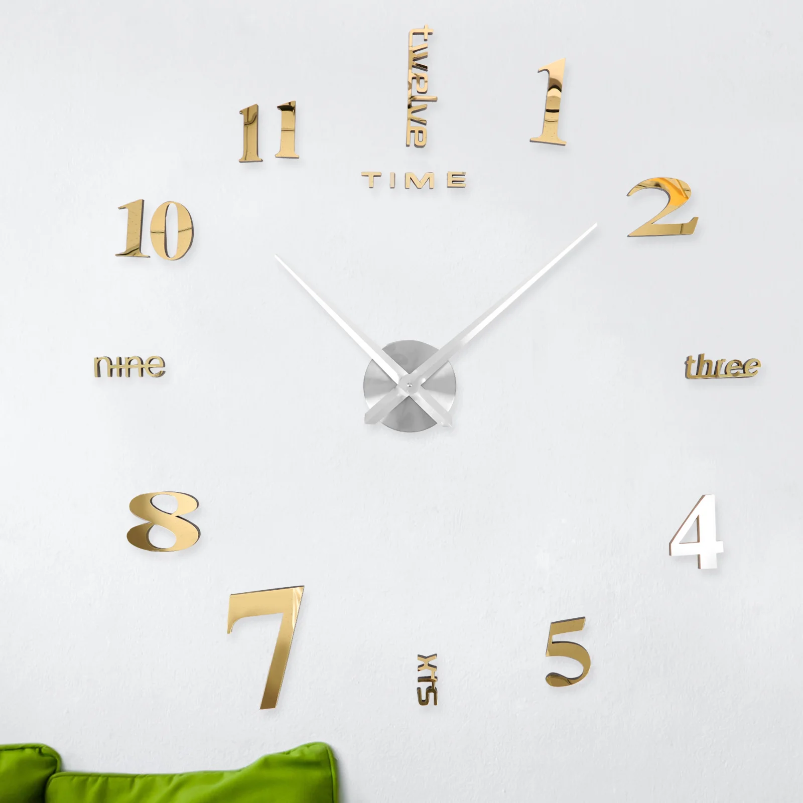 

Frameless Large Wall Clock with 3D Effect Mirror Finish Self-Stick Waterproof Decorative Clock for Living Room Bedroom Dining