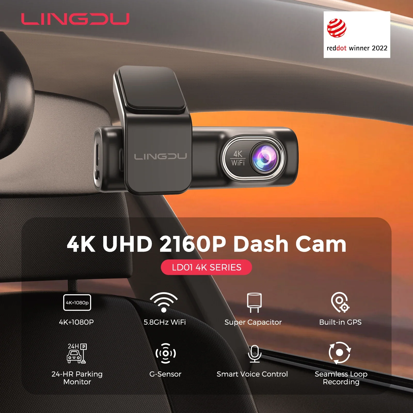 Hot Sale Genuine Lindu D600 Dual Lens Car DVR 4K+1080P Front Rear Dash Cam With 5.8G Wifi GPS Tracker And ADAS Black Box Sale