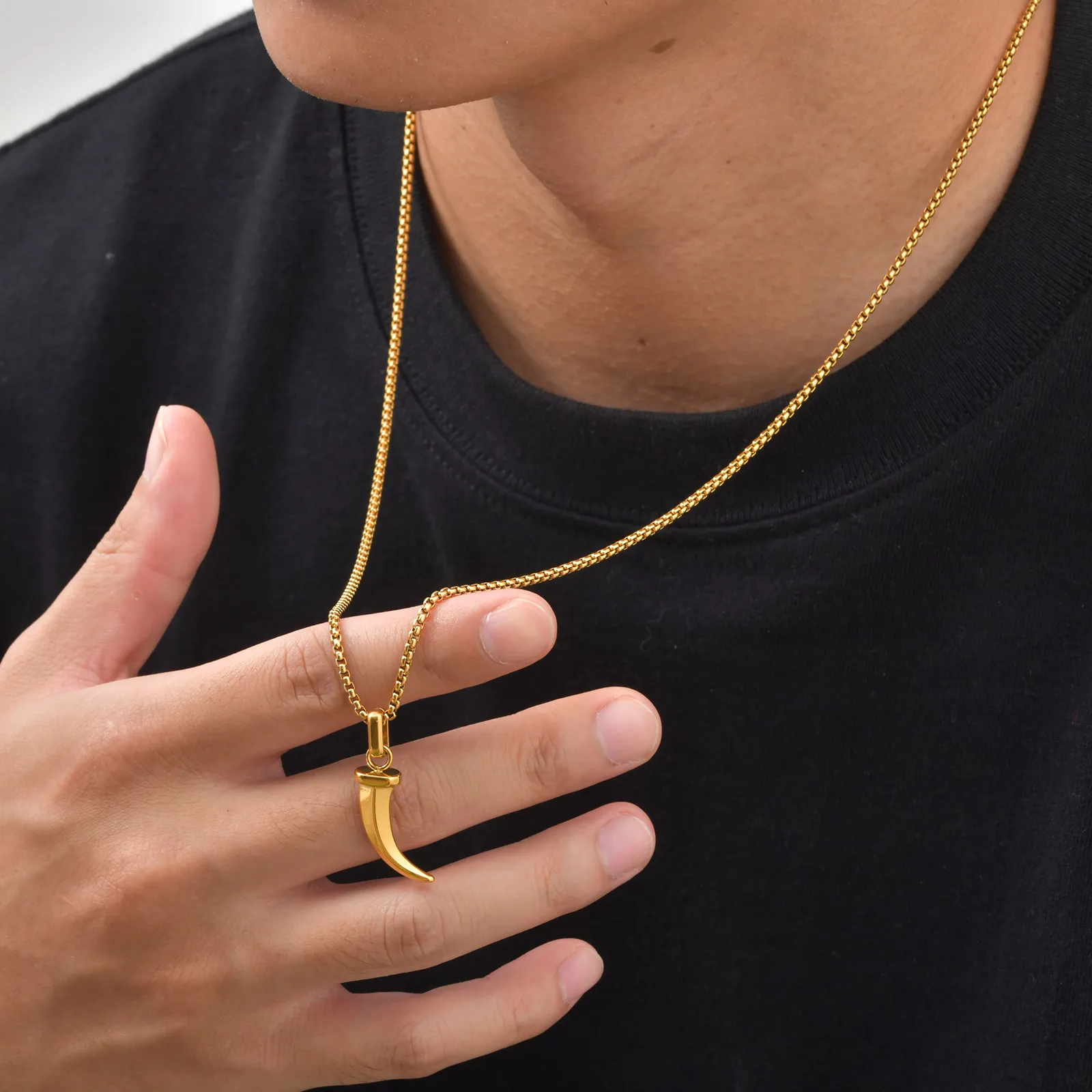 Italian Horn Pendant Necklace for Men,Stainless Steel Cornicello Talisman Necklace,Powerful Protection Talisman