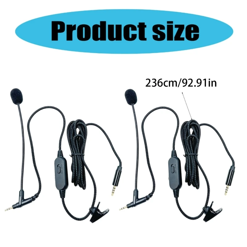 Flexible Headphone Adapter Cable With Mic Switcher, Boom Microphone Cable Compatible for Headsets Wire 150mm/5.91in Dropship