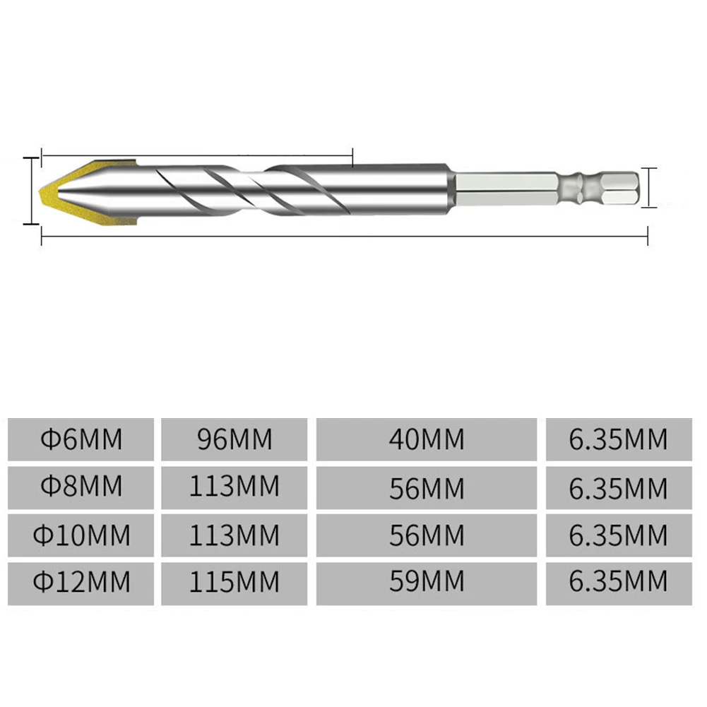 Punta da trapano per piastrelle in ceramica 10mm 12mm 6mm Maniglia a forma esagonale in carburo cementato Resistenza all'usura con nastro ad alta durezza