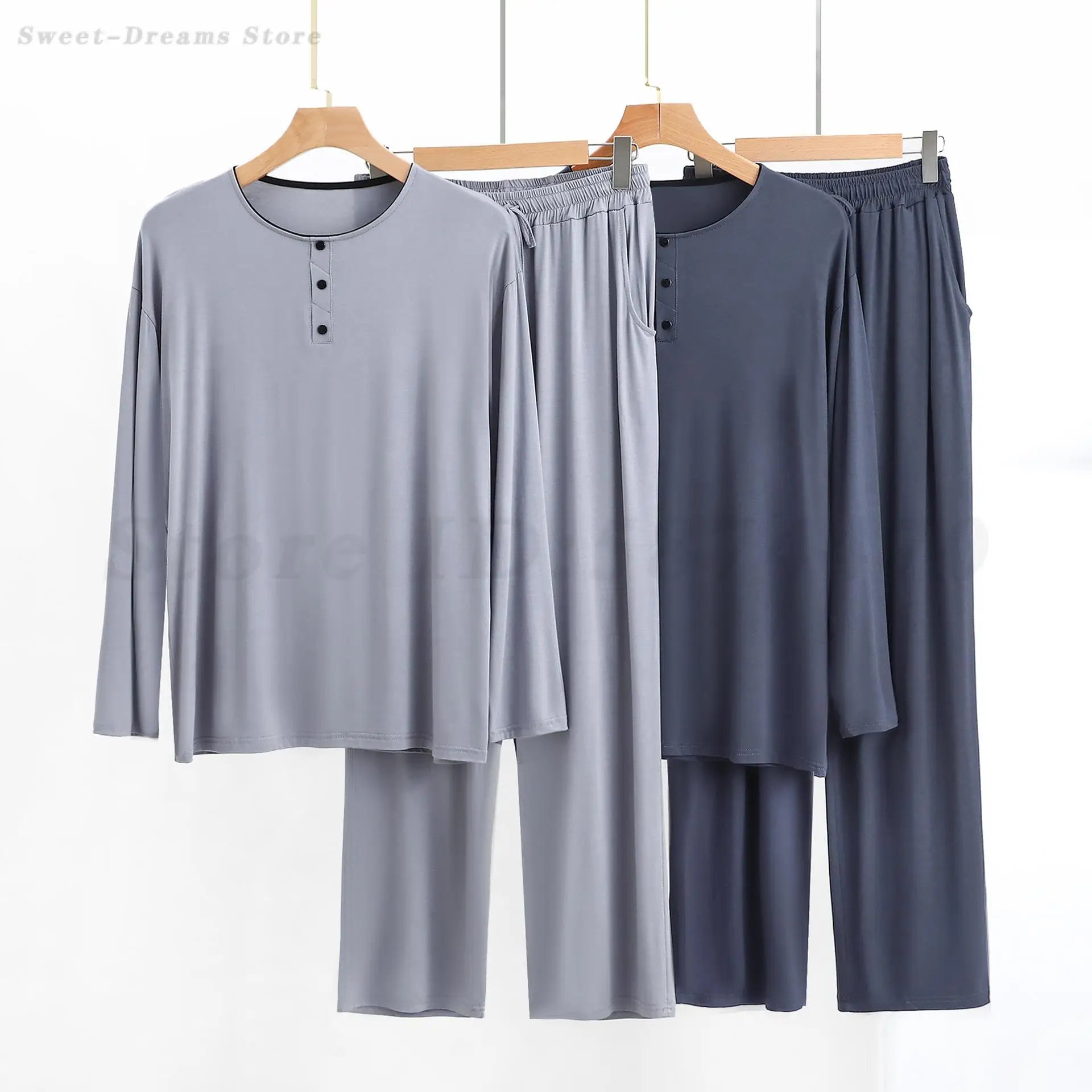 Modal Men's Pajamas Plus Size 3XL Pyjama Set Spring Summer Round Neck Sleepwear Home Clothes Loose Casual Nightwear Lounge Wear