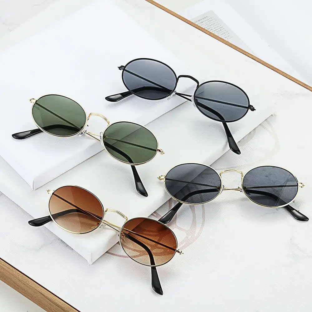 Fashion Unisex Metal Small Frame UV400 Men's Shades Sun Glasses Oval Sunglasses Gradient Mirror Glasses