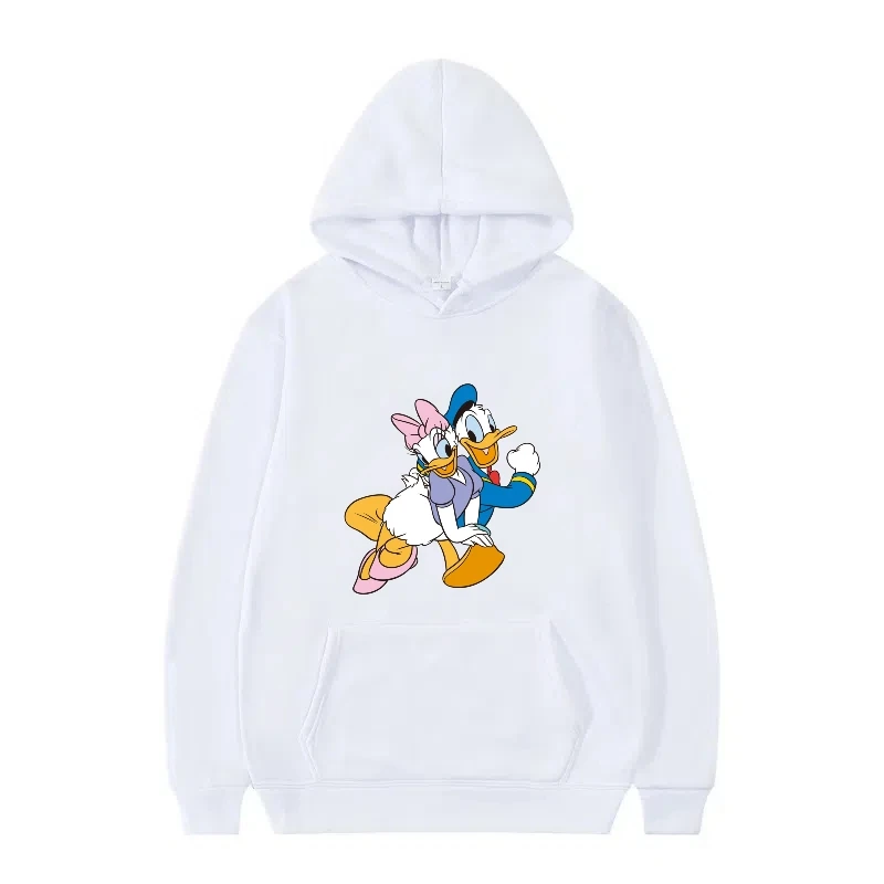 Disney Mickey Mouse Donald Duck Kawaii femme automne Simple Y2k sweat à capuche pour homme mode rétro ample polyvalent sport polaire pulls