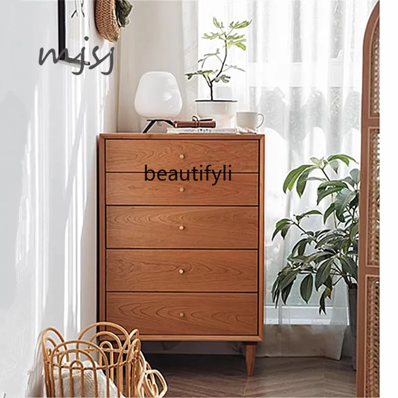 

Nordic Solid Wood Chest of Drawers Bedroom Storage Cabinet Multifunctional Living Room Cherrywood Locker